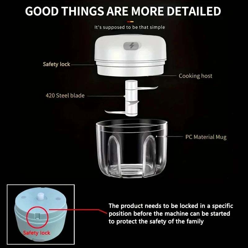Mini Rechargeable Garlic Chopper (250ml, Model 2027)