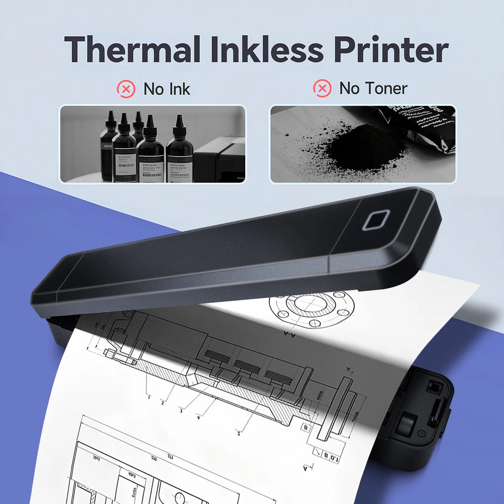 Portable Mini Thermal Printer – Bluetooth, Inkless, A4 Printing