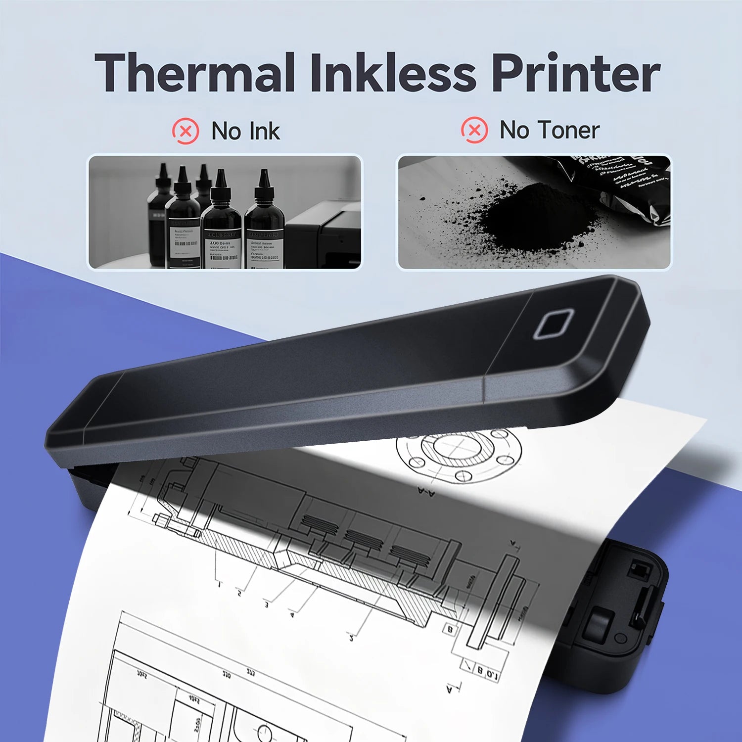Portable Mini Thermal Printer – Bluetooth, Inkless, A4 Printing