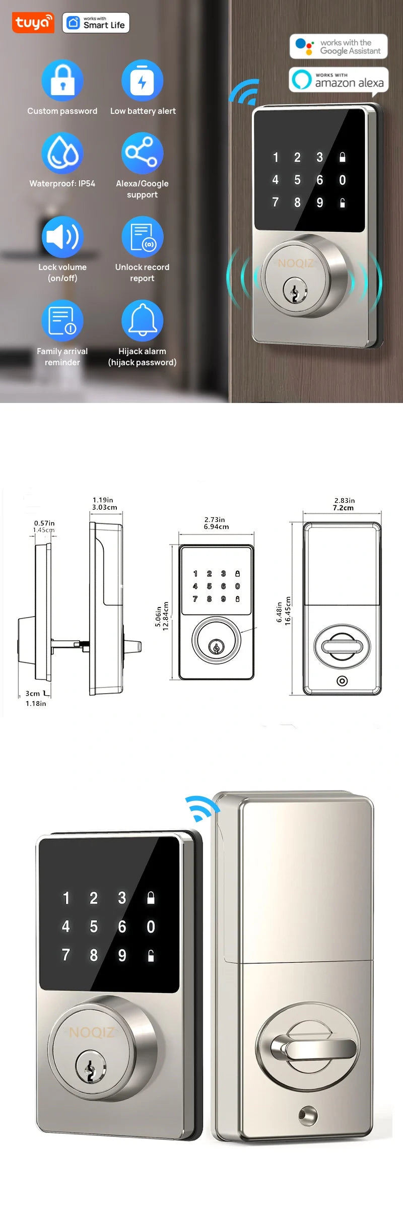 Smart Home WiFi Lock Keyless Entry Door With Touchscreen