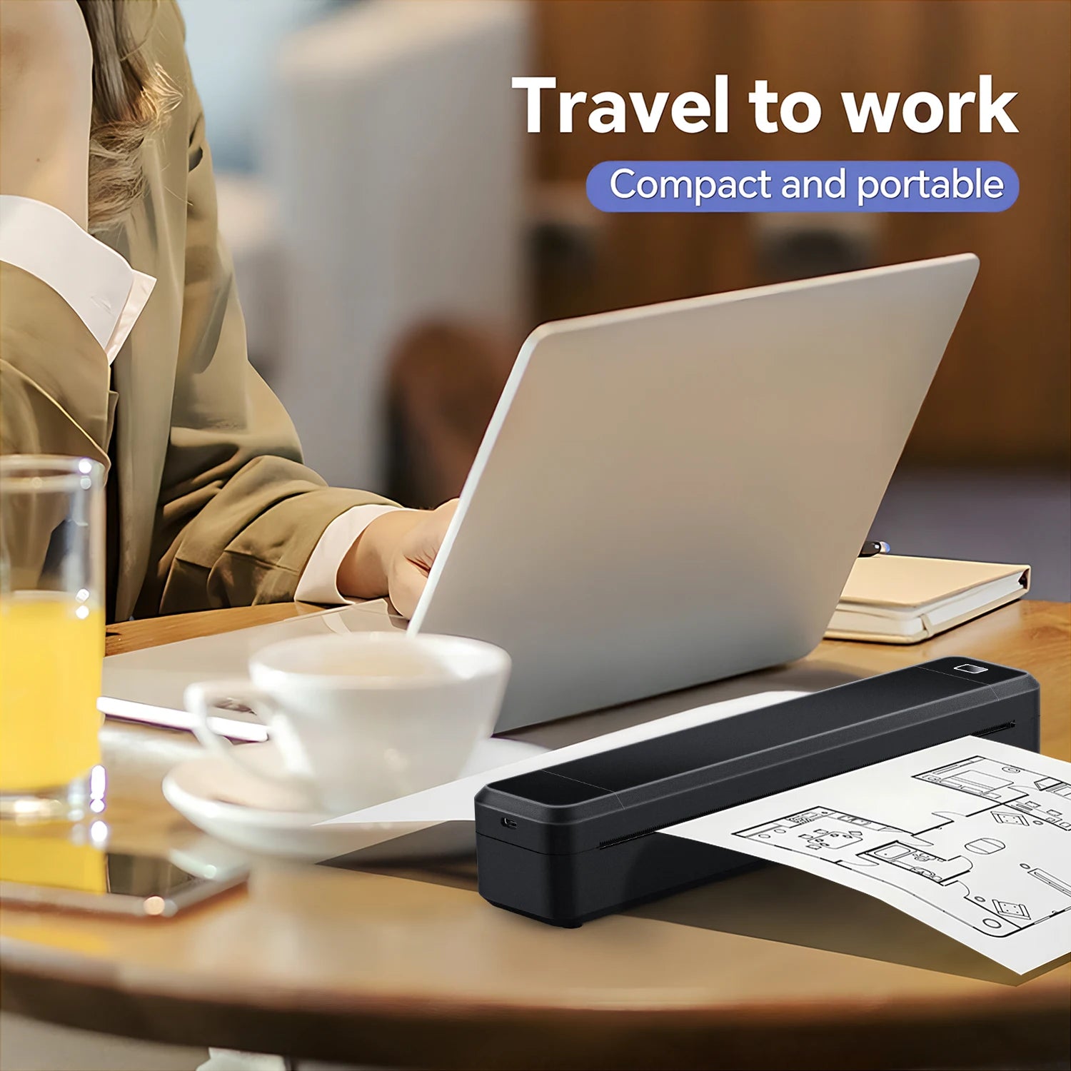 Portable Mini Thermal Printer – Bluetooth, Inkless, A4 Printing