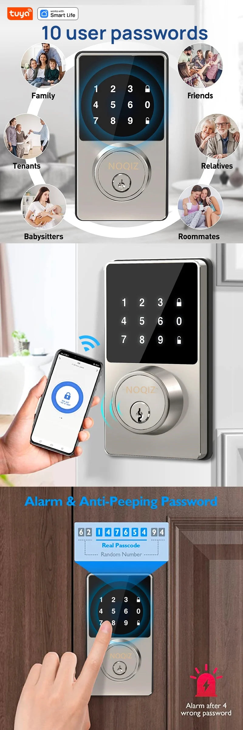 Smart Home WiFi Lock Keyless Entry Door With Touchscreen